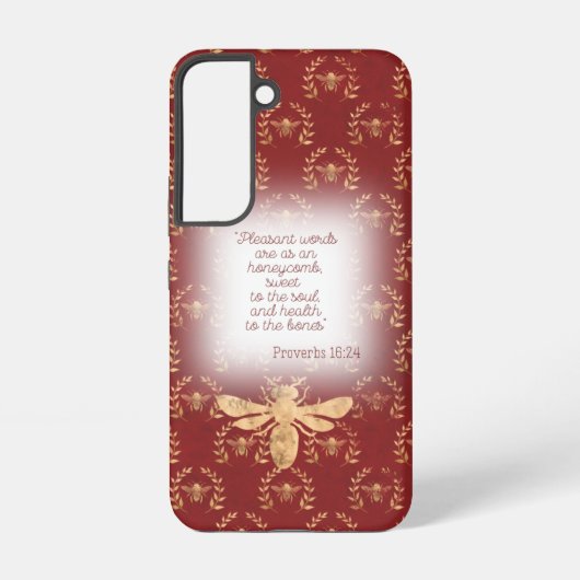 Luxury Deep Red Gold Bee Wreath Grid Faith  Samsung Galaxy Hoesje (Achterkant)