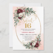 Luxury Deep Red Peonies Sweet Sixteen Party Invite Kaart (Voorkant)