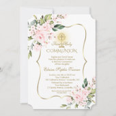 Luxury Delicate Blush Floral Gold Heilige Communie Kaart (Voorkant)