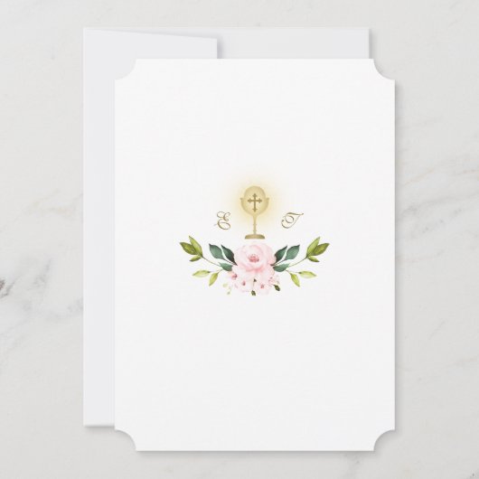 Luxury Delicate Blush Floral Gold Heilige Communie Kaart (Achterkant)