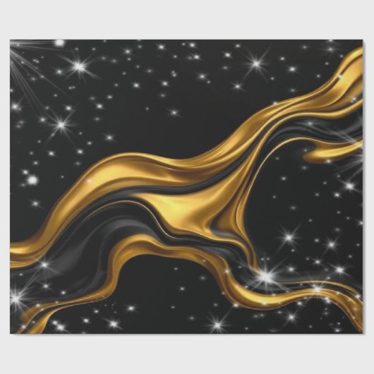 Luxury Designer Black & Gold Liquid Swirl Pattern Cadeaupapier (Vlak)