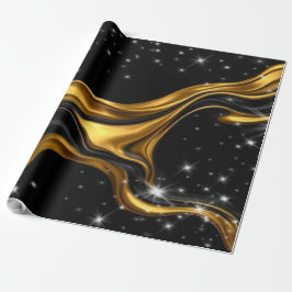 Luxury Designer Black & Gold Liquid Swirl Pattern Cadeaupapier