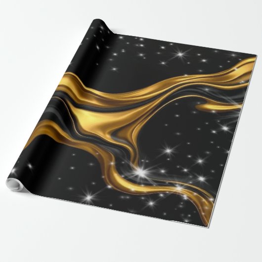 Luxury Designer Black & Gold Liquid Swirl Pattern Cadeaupapier (Uitgerold)