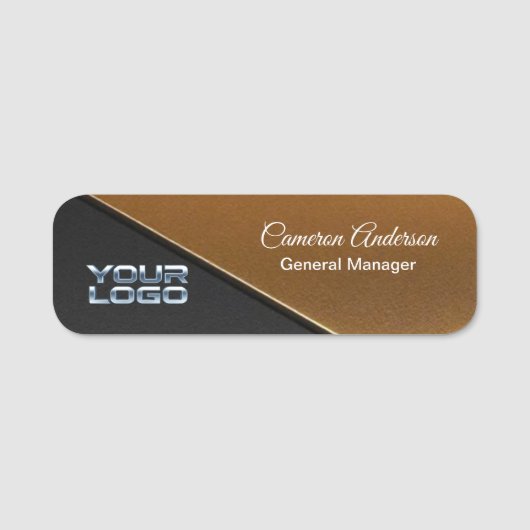 Luxury Diagonal Gold Black Name Tag (Voorkant)