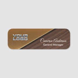 Luxury Diagonal Wood Gold Name Tag