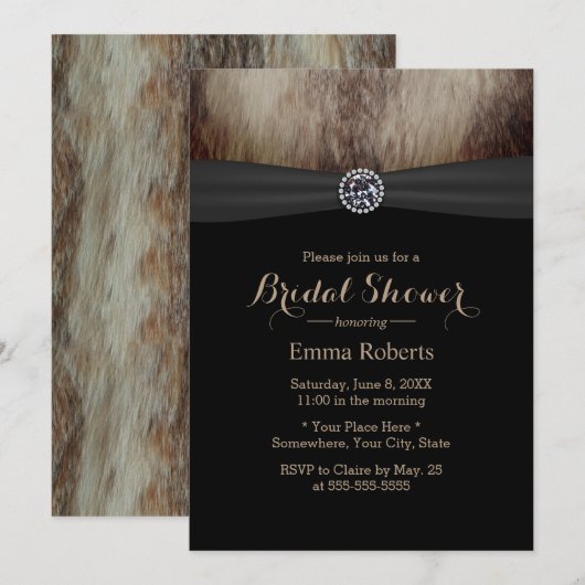 Luxury Diamond en Faux Fox Fur Vrijgezellenfeest Kaart (Voorkant / Achterkant)