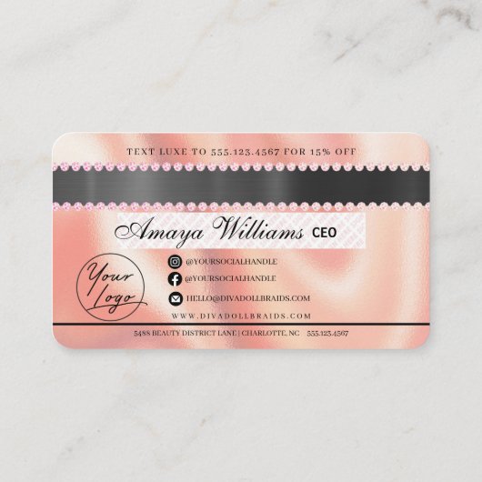 Luxury Diamond Folie Hair Braiding Credit Style Bu Visitekaartje (Achterkant)