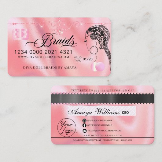 Luxury Diamond Folie Hair Braiding Credit Style Bu Visitekaartje (Voorkant / Achterkant)