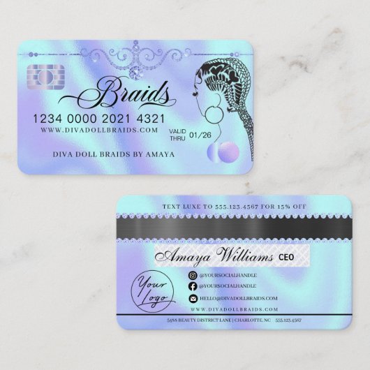 Luxury Diamond Folie Hair Braiding Credit Style Bu Visitekaartje (Voorkant / Achterkant)