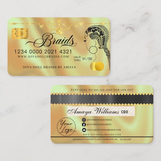 Luxury Diamond Folie Hair Braiding Credit Style Bu Visitekaartje (Voorkant / Achterkant)