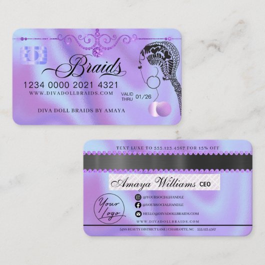 Luxury Diamond Folie Hair Braiding Credit Style Bu Visitekaartje (Voorkant / Achterkant)