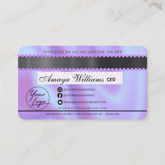 Luxury Diamond Folie Hair Braiding Credit Style Bu Visitekaartje (Achterkant)