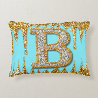 Luxury Diamond Letter B on Gold Glitter Background Accent Kussen