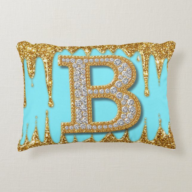 Luxury Diamond Letter B on Gold Glitter Background Accent Kussen (Voorkant)