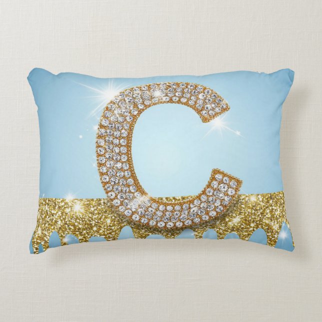 Luxury Diamond Letter C on Gold Glitter Background Accent Kussen (Voorkant)
