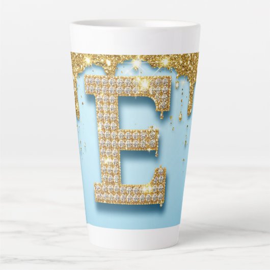Luxury Diamond Letter E on Gold Glitter Background Latte Mok (Voorkant)