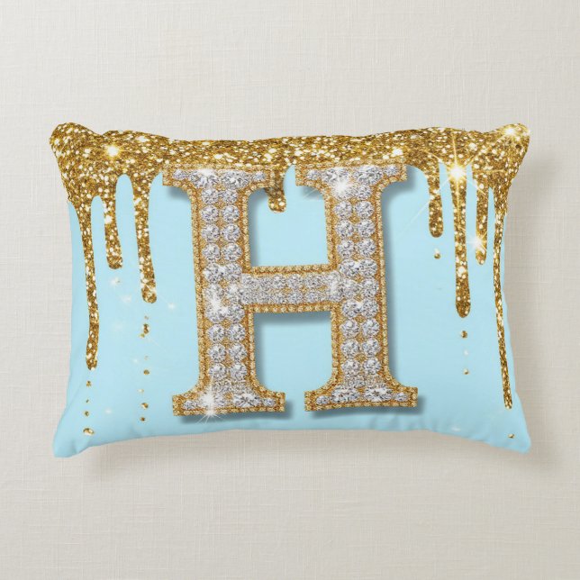 Luxury Diamond Letter H on Gold Glitter Background Accent Kussen (Voorkant)