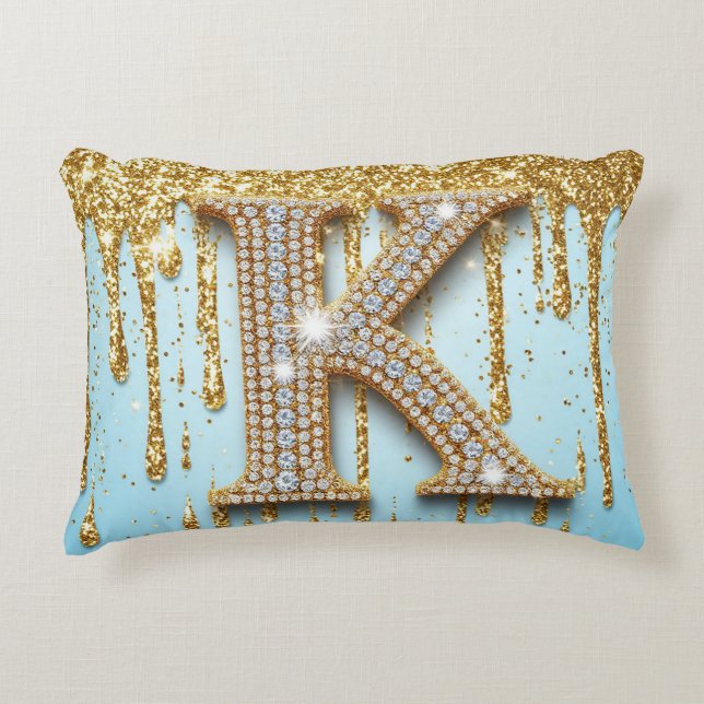 Luxury Diamond Letter K on Gold Glitter Background Accent Kussen (Voorkant)