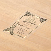 Luxury Diamonds Eiffel Tower, Border 50th Birthday Acryl Uitnodigingen (Laagn)