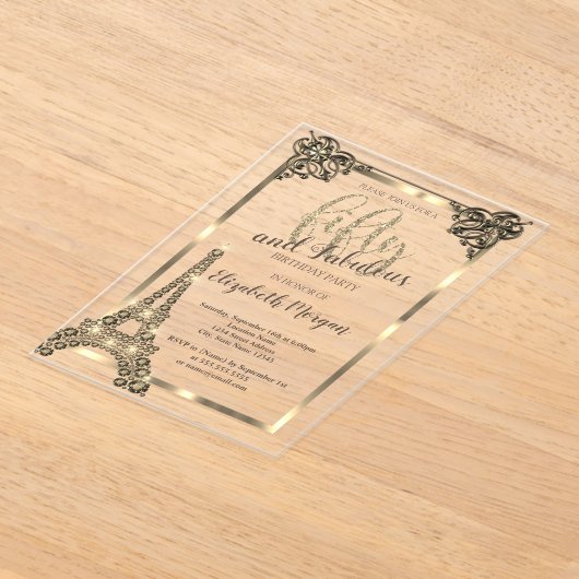 Luxury Diamonds Eiffel Tower, Border 50th Birthday Acryl Uitnodigingen (Laagn)