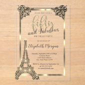 Luxury Diamonds Eiffel Tower, Border 50th Birthday Acryl Uitnodigingen (Voorkant)