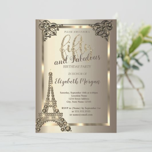 Luxury Diamonds Eiffel Tower, Border 50th Birthday Kaart (Staand voorkant)