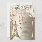 Luxury Diamonds Eiffel Tower,Pink Bow Roses 50th Kaart (Voorkant)