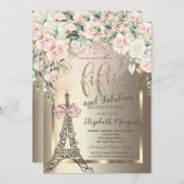 Luxury Diamonds Eiffel Tower,Pink Bow Roses 50th Kaart (Voorkant / Achterkant)