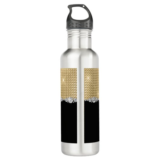 Luxury Diamonds Gold Black Monogram Waterfles (Achterkant)