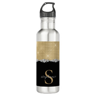 Luxury Diamonds Gold Black Monogram Waterfles