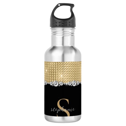 Luxury Diamonds Gold Black Monogram Waterfles (Voorkant)