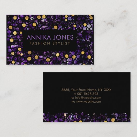 Luxury Dot Art Amethyst en Gold Visitekaartje (Voorkant / Achterkant)