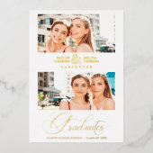 Luxury Double Graduation Chic Golden 2 Photos Folie Uitnodiging (Voorkant)