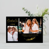 Luxury Double Graduation Golden Branches 2 Photos Folie Uitnodiging (Staand Voorkant)
