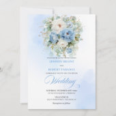 Luxury Dusty Blue Floral Digital Wedding Invite Kaart (Voorkant)
