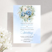 Luxury Dusty Blue Floral Digital Wedding Invite Kaart