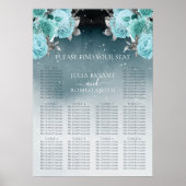 Luxury Dusty Blue Floral Wedding Seating Chart Poster (Voorkant)