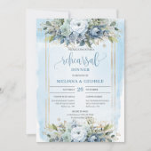 Luxury Dusty Blue Gold Frame Rehearsal Invitation Kaart (Voorkant)