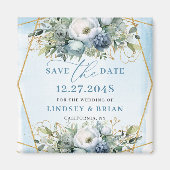 Luxury Dusty Blue Gold Glitter Save Date Magnet (Voorkant)