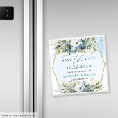 Luxury Dusty Blue Gold Glitter Save Date Magnet