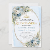 Luxury Dusty Blue Gold Greenery Quinceañera Kaart (Voorkant)