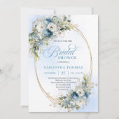 Luxury Dusty Blue Greenery Floral Bridal Shower Kaart (Voorkant)