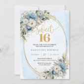 Luxury Dusty Blue Greenery Sweet 16th Birthday  Kaart (Voorkant)