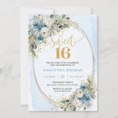 Luxury Dusty Blue Greenery Sweet Sixteen Invite Kaart (Voorkant)