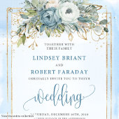 Luxury dusty blue white floral wedding invitation kaart
