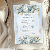 Luxury dusty blue white floral wedding invitation kaart