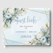 Luxury Dusty Blue White Gold Peonies Guest Book Gastenboek (Voorkant)