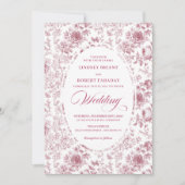 Luxury Dusty Pink French Toile Wedding Invitation Kaart (Voorkant)