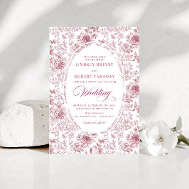 Luxury Dusty Pink French Toile Wedding Invitation Kaart