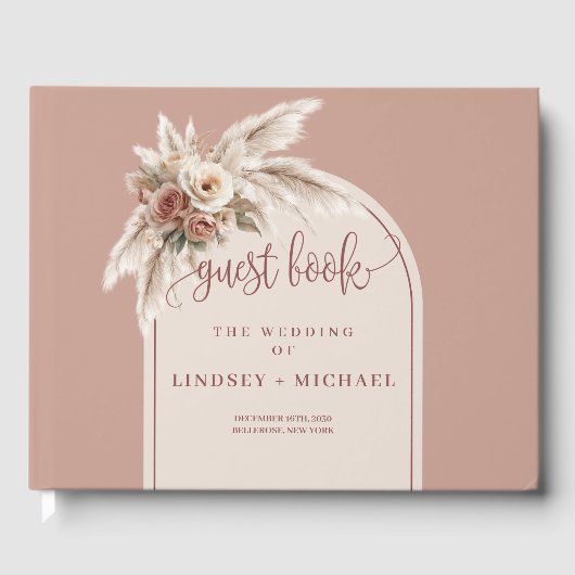Luxury Dusty Pink Pampas Roses Boho Arch Wedding Gastenboek (Voorkant)